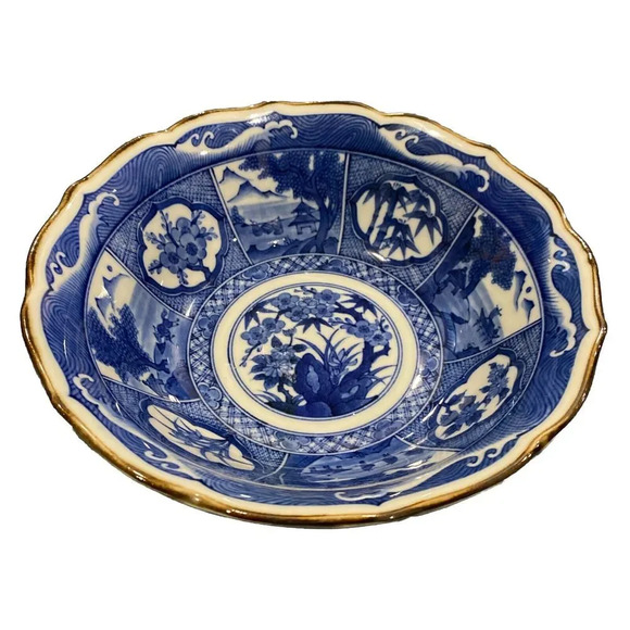 Andrea by Sadek Vintage 7.5" Salad Plate in Blue‎ and White Floral Japan Scenic - Picture 1 of 9